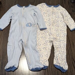 2/$20 Little Me Baby Footed Pajamas 9M 2 Pack Blue Elephant Zip Sleepers